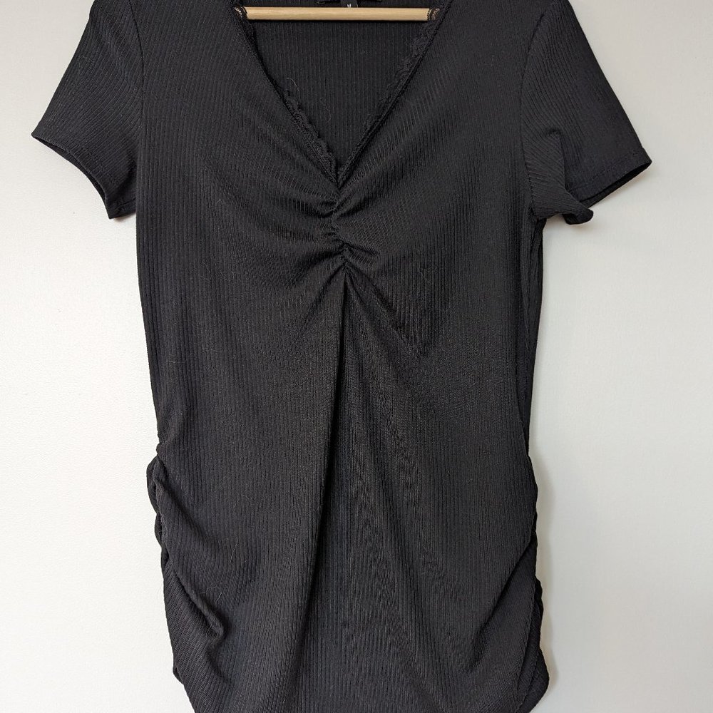 Black Ribbed Maternity V Neck